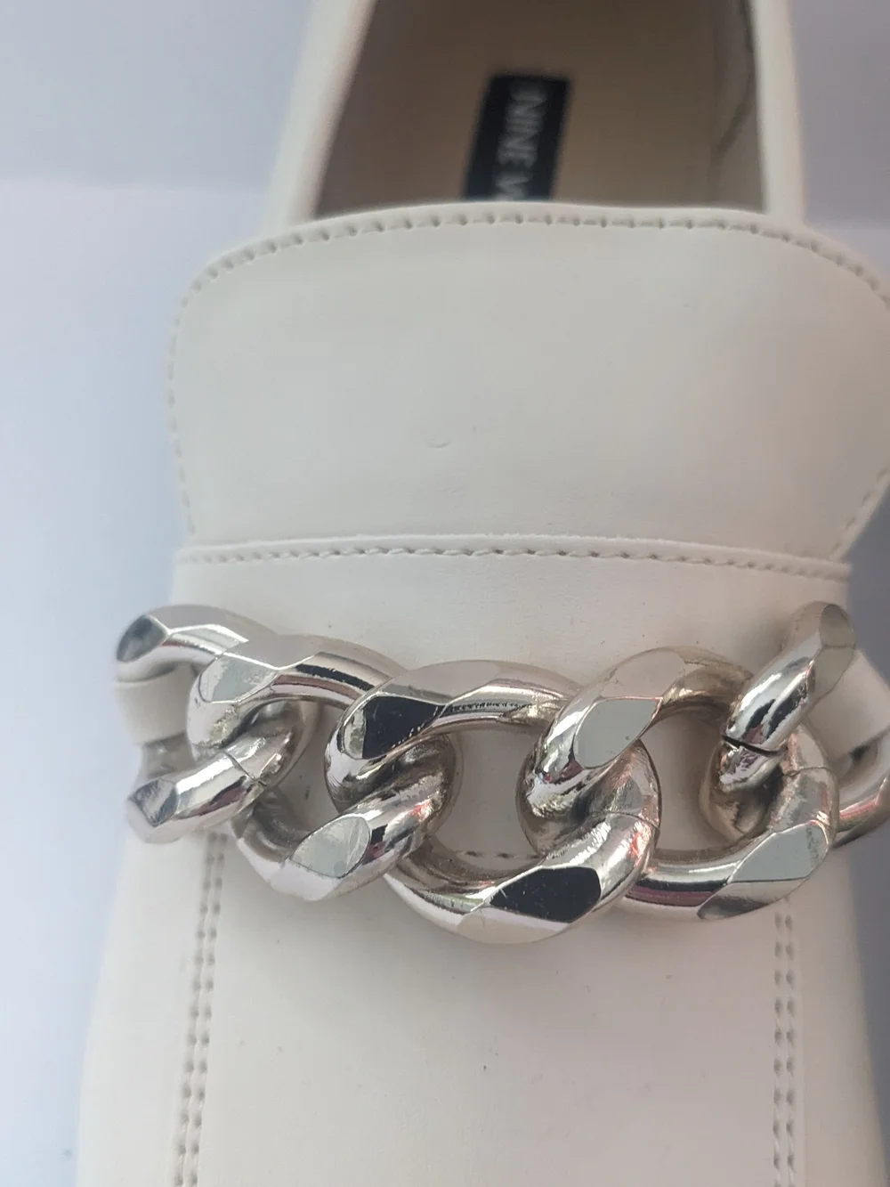 Nine West Women's Cream Chain Chunky Heel Trim Loafers 6